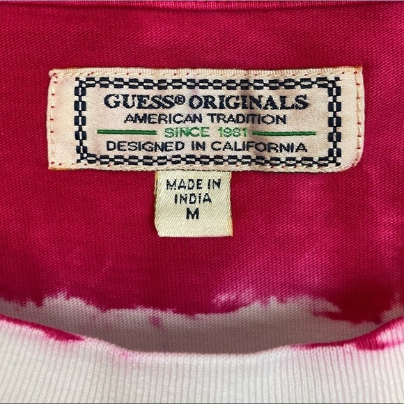 GUESS Stripe Pink & White Tie-Dyed Logo T-Shirt - Picture 9 of 11